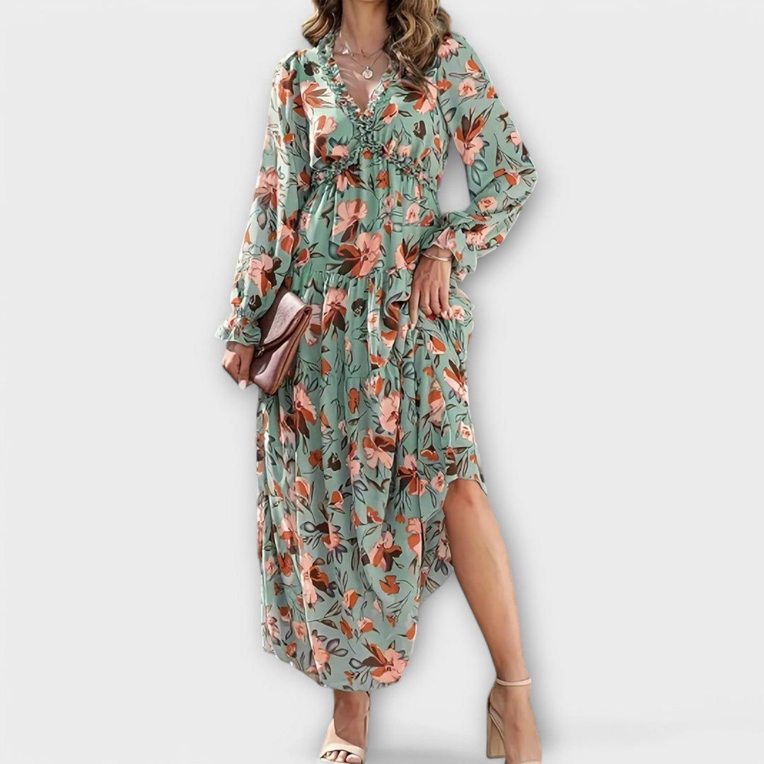 Elle | Blomster V-Hals Maxi Kleid