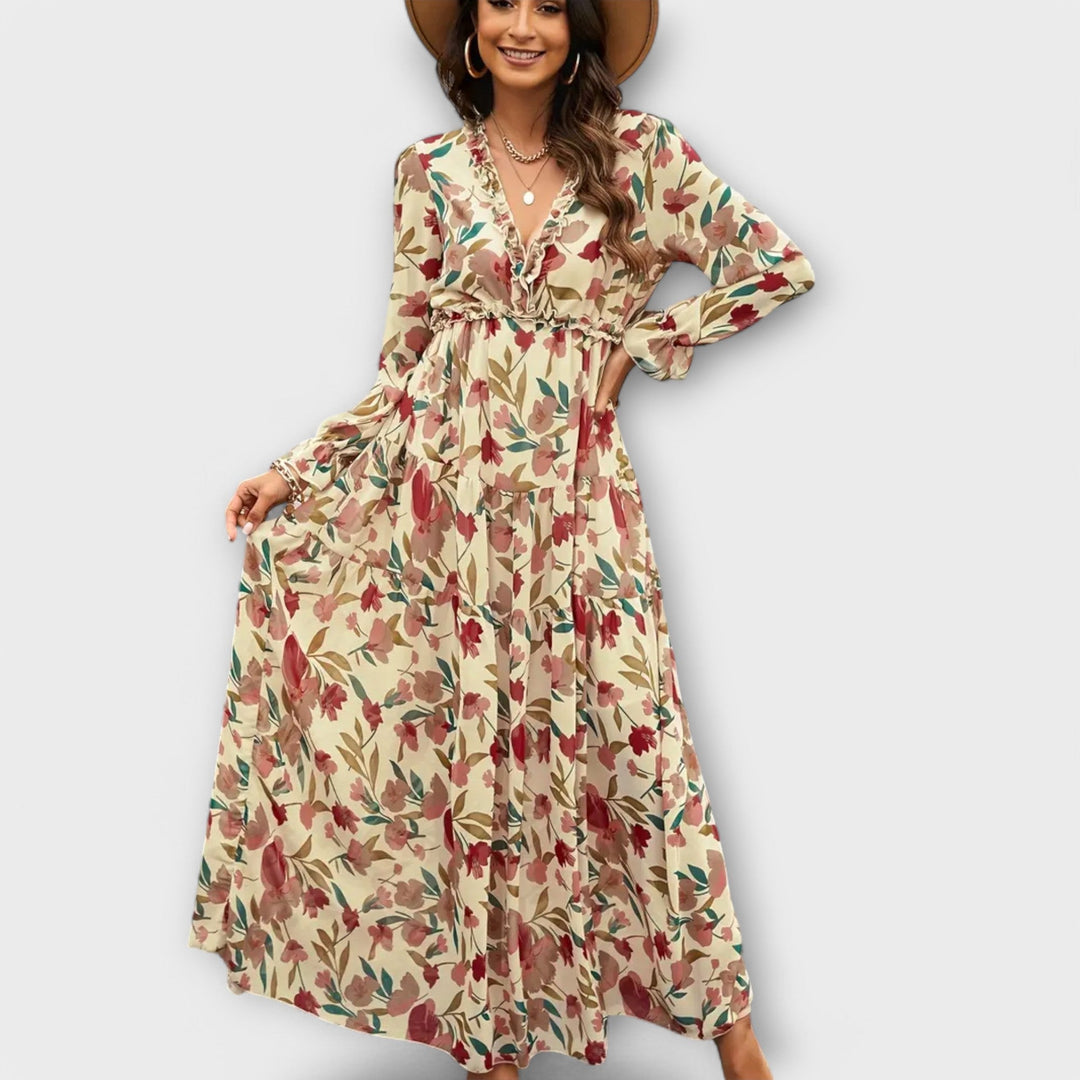 Elle | Blomster V-Hals Maxi Kleid