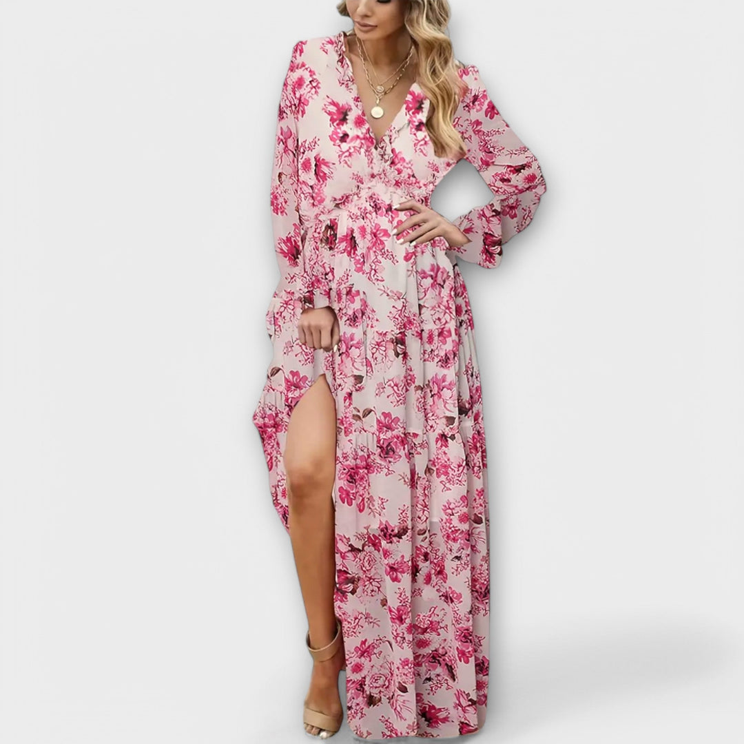 Elle | Blomster V-Hals Maxi Kleid