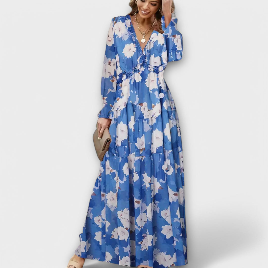 Elle | Blomster V-Hals Maxi Kleid