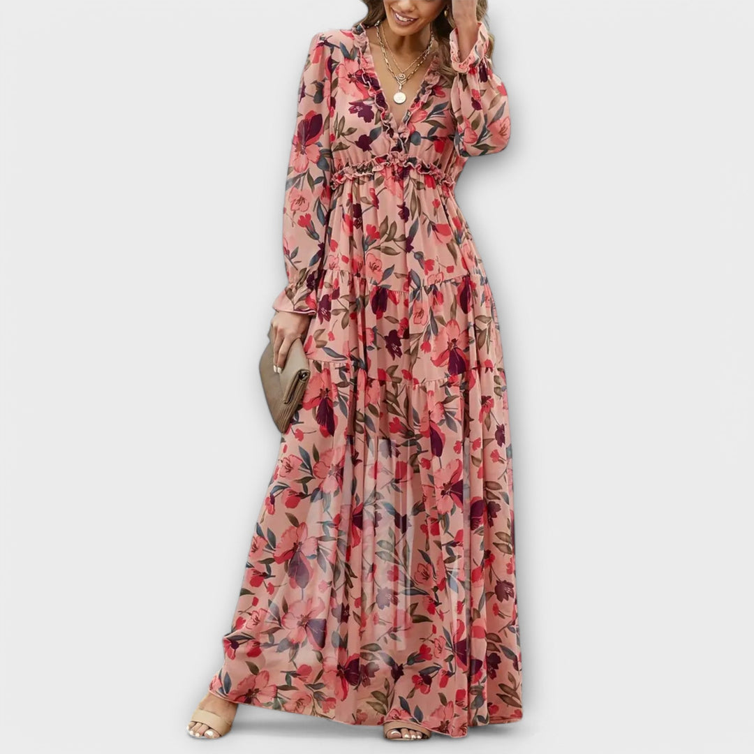 Elle | Blomster V-Hals Maxi Kleid