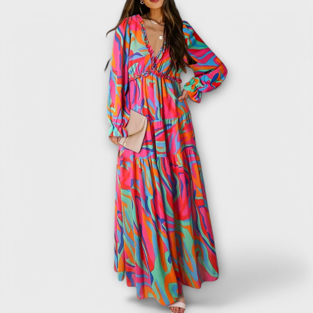 Elle | Blomster V-Hals Maxi Kleid
