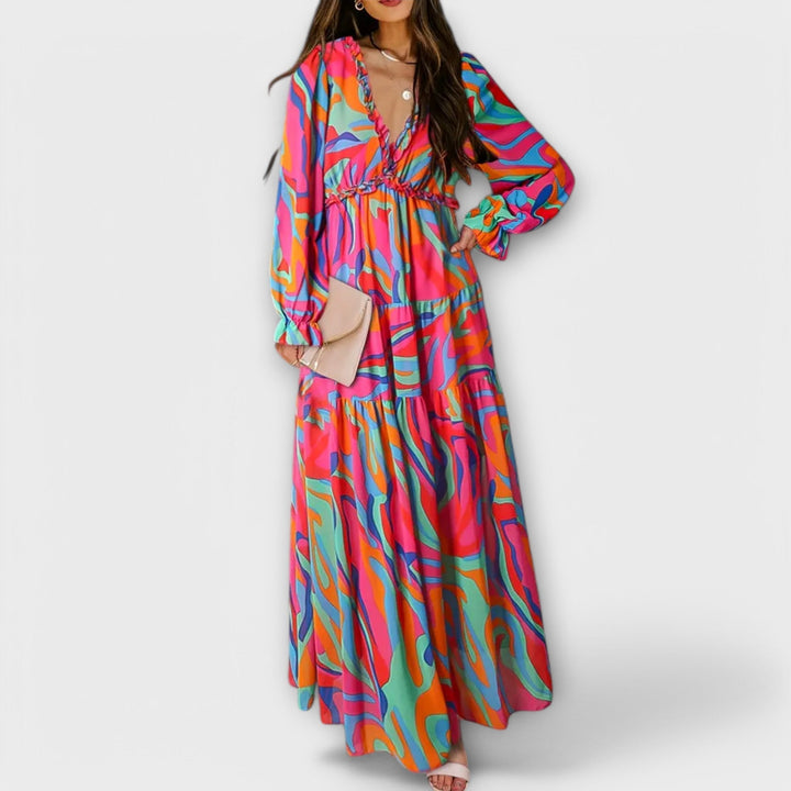 Elle | Blomster V-Hals Maxi Kleid