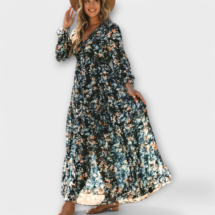 Elle | Blomster V-Hals Maxi Kleid