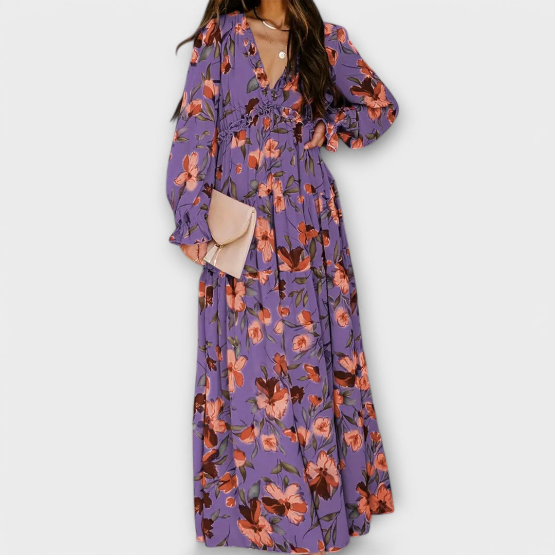 Elle | Blomster V-Hals Maxi Kleid