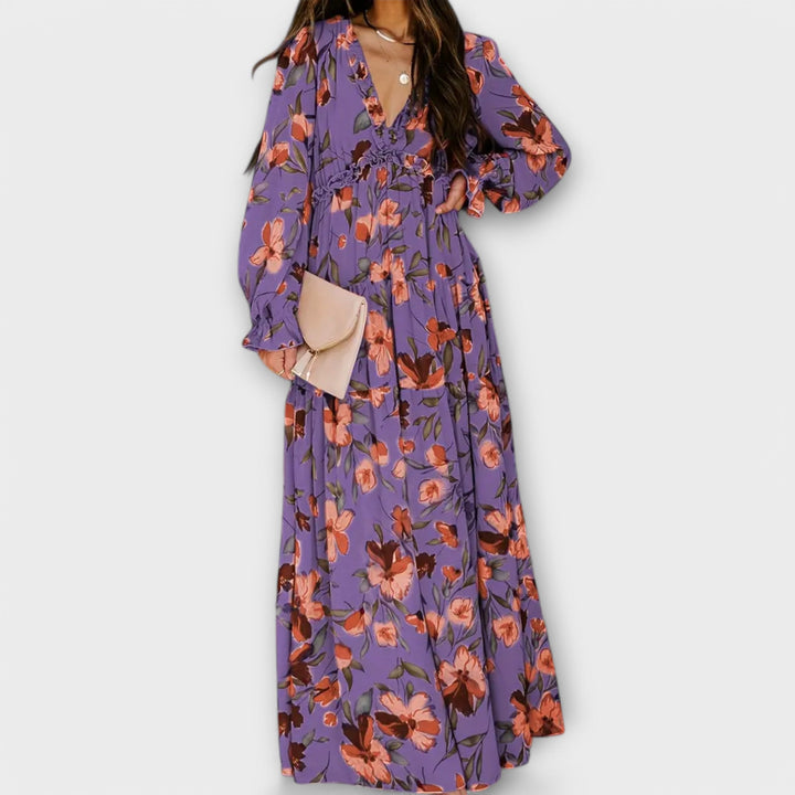 Elle | Blomster V-Hals Maxi Kleid