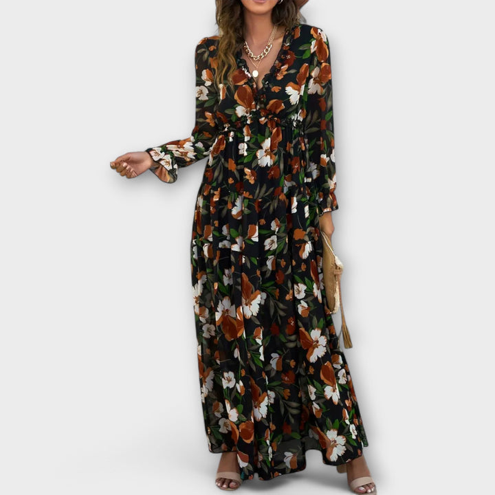 Elle | Blomster V-Hals Maxi Kleid